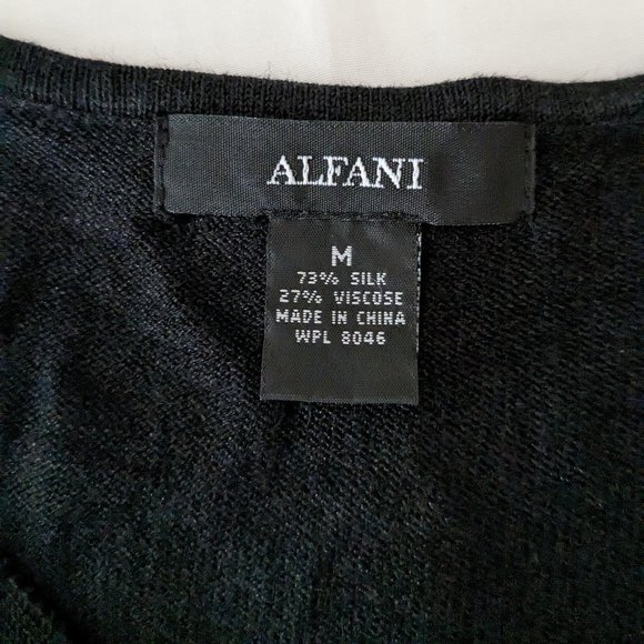 ALFANI Women's Short Sleeve Silk Knit Top Blouse Size M Black - Picture 4 of 4